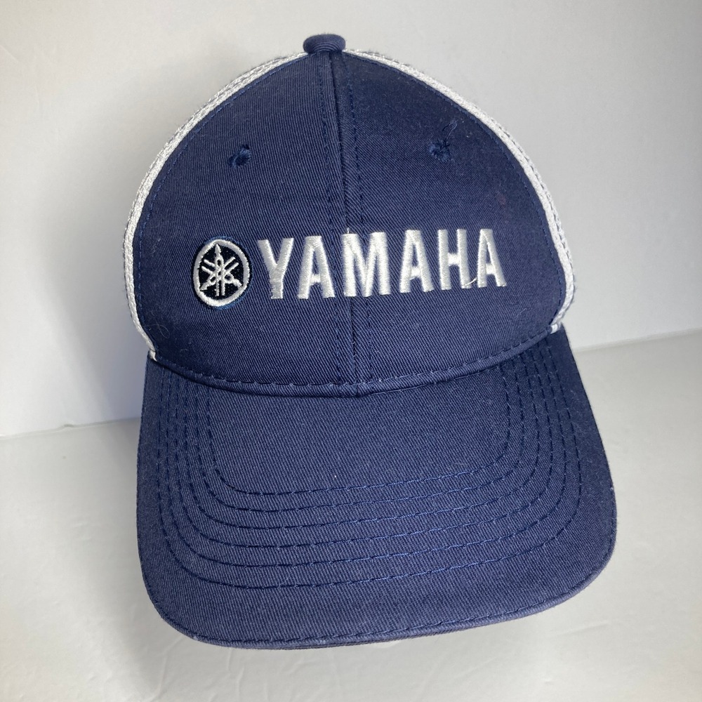 Yamaha Trucker Hat Cap Mens Adjustable Navy Blue White Mesh Embroidered Logo